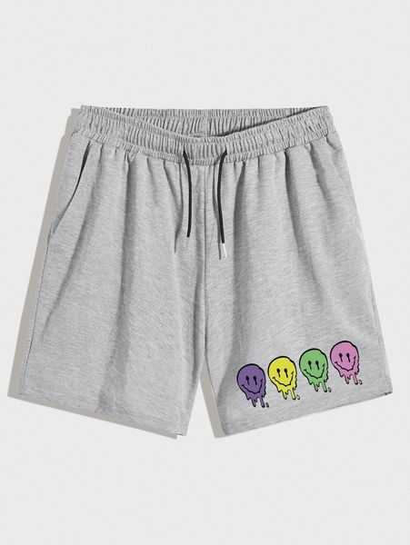 

romwe guys smile face graphic drawstring track shorts 215g#, Black