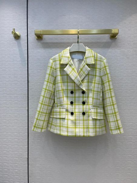 

women's jackets 100% wool for women retro green houndstonch double breasted high-end brand 3d cut slim lady, Black;brown
