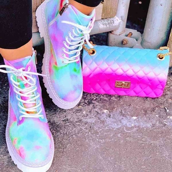 

fashion women sneakers and purse set platform shoes liquid iridescent vulcanize shoes high boots large size botas mujer 210426, Black