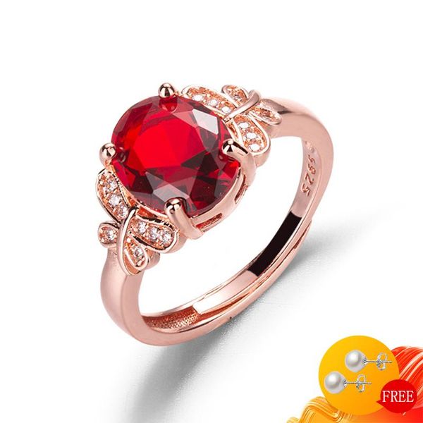 

cluster rings trendy ring 925 silver jewelry for women oval ruby zircon gemstone butterfly shape finger wedding engagement accessories, Golden;silver