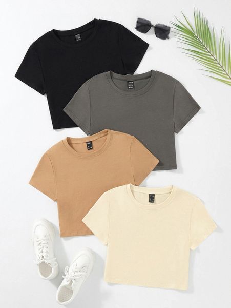 

4pack solid crop tee c5ps#, White