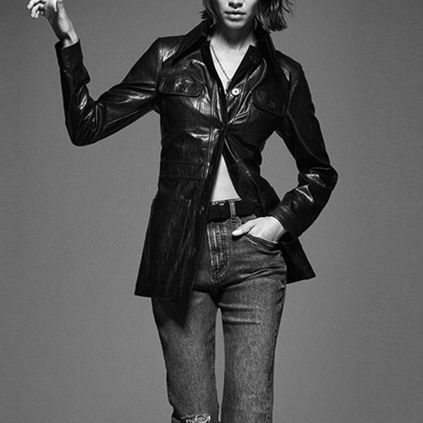 

malina turn down collar blouses women fashion pockets pu leather shirts elegant slim single breasted female ladies jl women's &, White