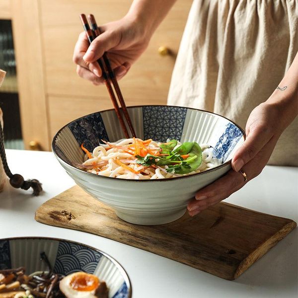 

bowls japanese style blue and white hat bowl ceramic noodle special tableware household kitchen supplies products