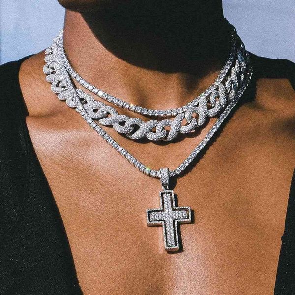 

iced out wide heavy chains for men miami cuban link necklace luxury micro paved cz cuban chain fashion hip hop infinity jewelry x0509, Black