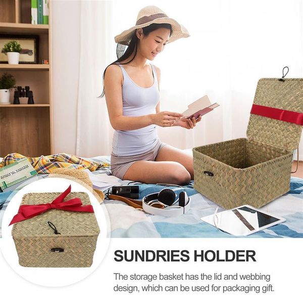

gift wrap 1pc seaweed woven storage box natural square case home basket
