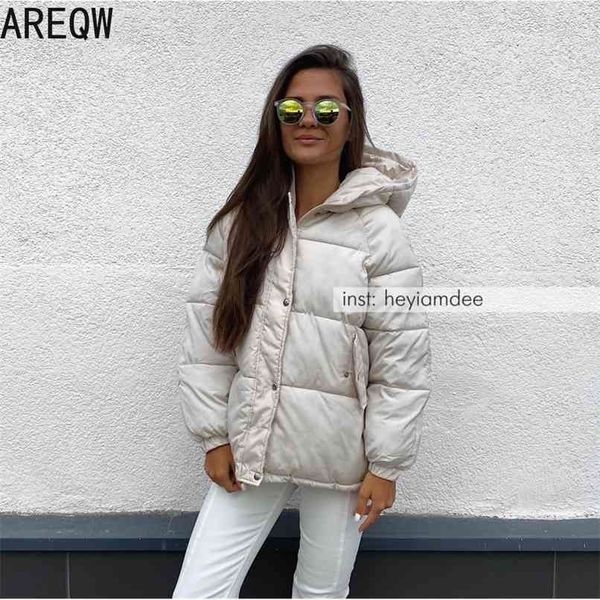 

short winter jacket women oversize parka coat warm thick cotton loose hooded padded 210922, Black