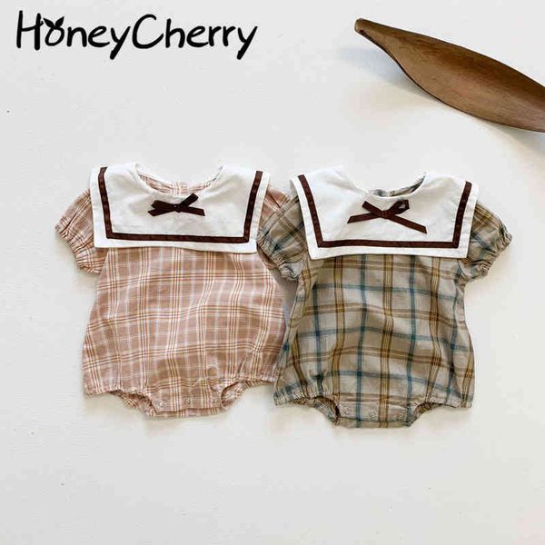 

summer plaid baby romper cute girl clothes 210515, Blue