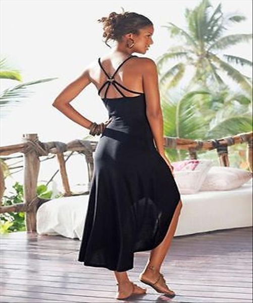 

fashion summer maxi long womens dresses evening party beach black sundress vitage, Black;gray