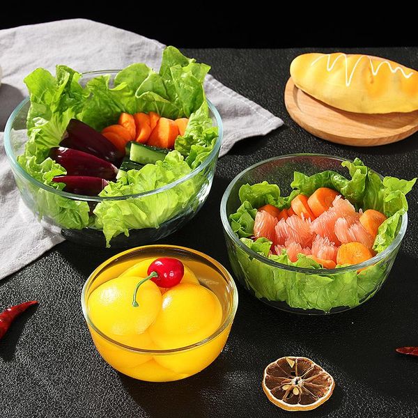

bowls glass salad bowl thicken transparent heatproof fruits dessert storage for home store kitchen tools