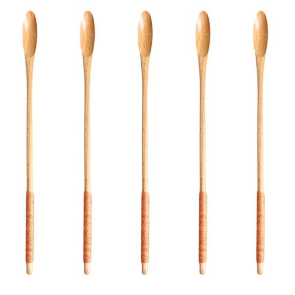 

spoons 5pcs wood coffee stirring long handle spoon multipurpose mixing