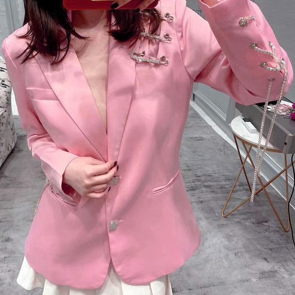 

women's suits & blazers [ewq] 2021 summer women jacket long sleeve ladies office coat rhinestone square buckle tassel blazer loose outw, White;black