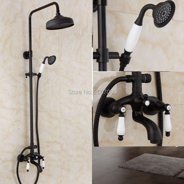 

ly euro style dual hands control bath shower set rain head faucet black plated surface gi278 bathroom sets