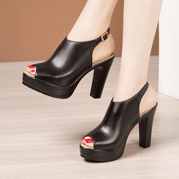 

sandals big size 32-43 peep toe splie leather platform shoes women summer 2021 elegant high heels gladiator ladies office, Black