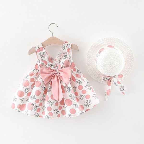 

girl's dresses 2021 summer baby girls sundress princess dress infant born clothes send hat print bow casual beach for, Red;yellow