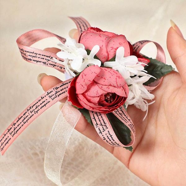 

decorative flowers & wreaths bridal wrist corsage wedding silk for bridesmaid girl bracelet groom pins red rose boutonniere