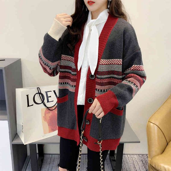 

women's sweaters cardigan loose knitted coats winter plus size clothing um66, White;black