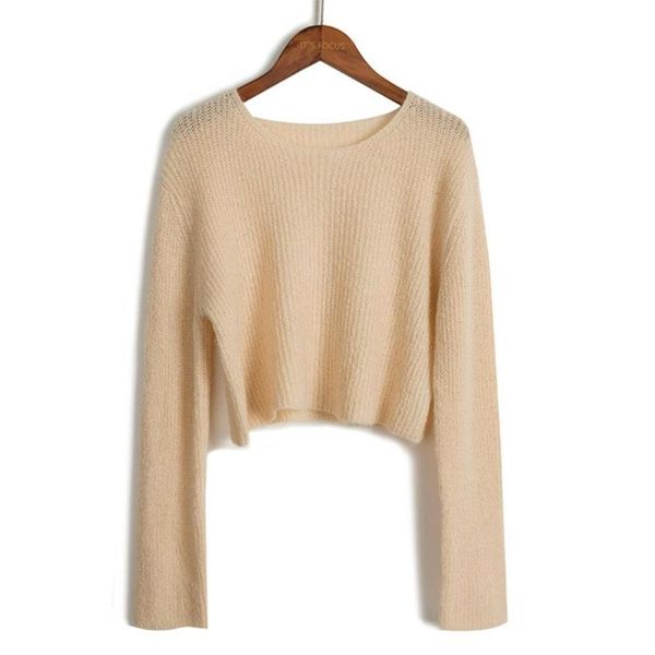 

casual pullover korean style thin pink green white black solid color crewneck long sleeve woman girl knitwear clothes women's t-shirt