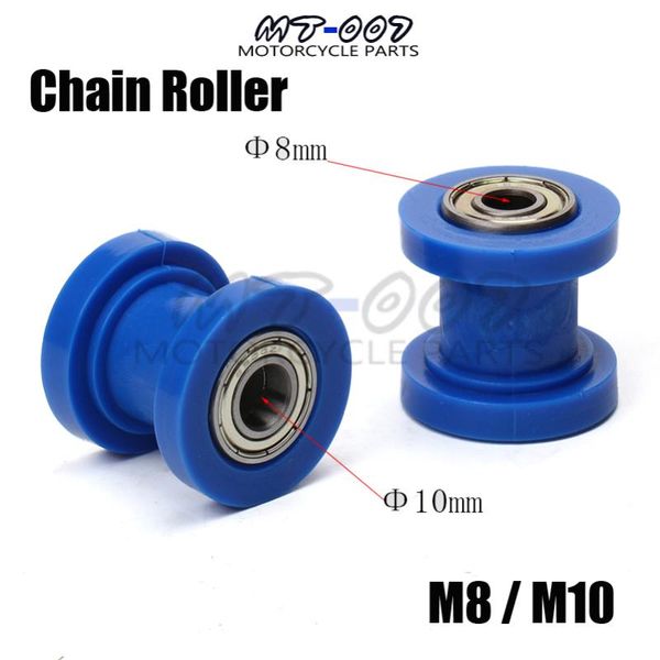 

blue m8 or m10 chain roller slider tensioner wheel guide for pit dirt street bike bicycle cycling engine assembly