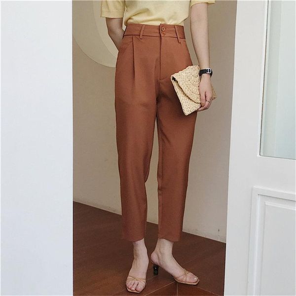 

women's pants & capris hzirip all match fashion chic 2021 summer ol slim ankle-length high waist loose solid women casual straight trou, Black;white