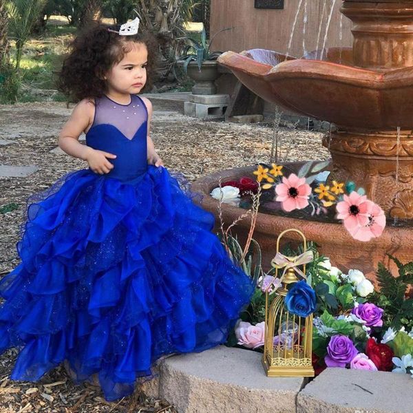 

girl's dresses royal blue flower girl sheer neck tiers ball gown little wedding vintage communion pageant gowns, Red;yellow