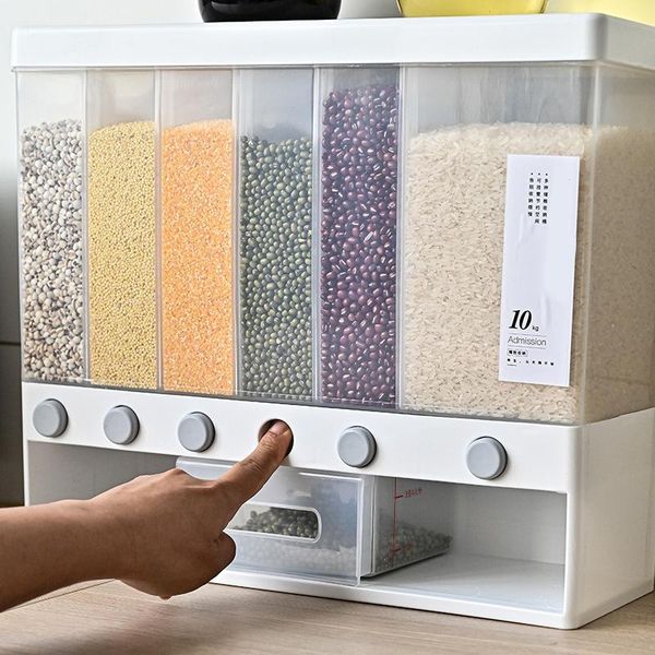 

wall mounted rice dispenser separate cereal bucket moisture proof automatic rack sealed storage box grain tank bottles & jars