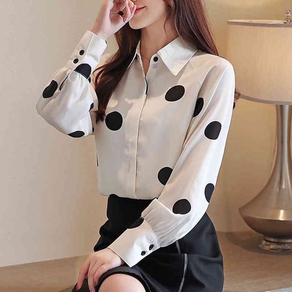 

women's shirt turn-down collar chiffon long sleeve autumn fashion polka dot women office feminine blusa 937e 210420, White