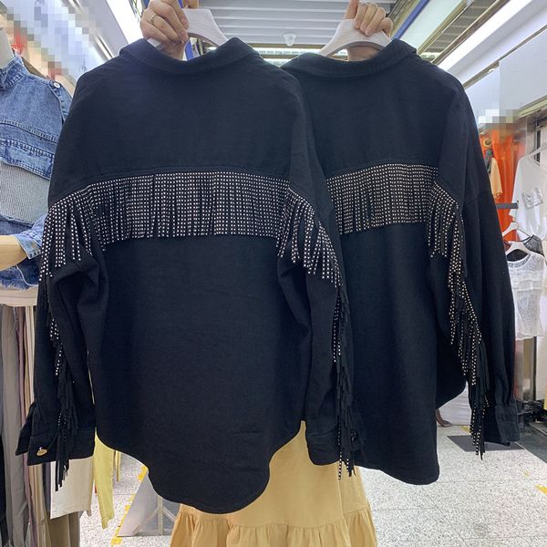 

women's jackets loose short fringed denim jacket female kspm, Black;brown