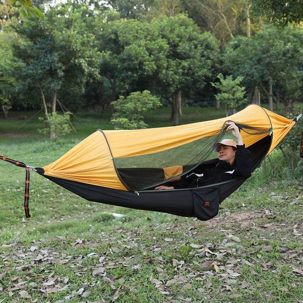 

camp furniture 1 pcs 2900x1400mm large formula camping hammock with anti-mosquito tie fastener cover waterproof sunscreen