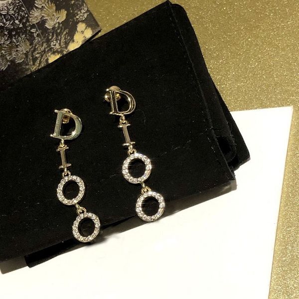 

home dijia 2021 new gold simple style studded tassel earrings made of brass, Golden