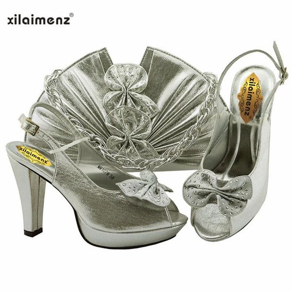 

dress shoes silver matching and bag set in heels for african party women, Black
