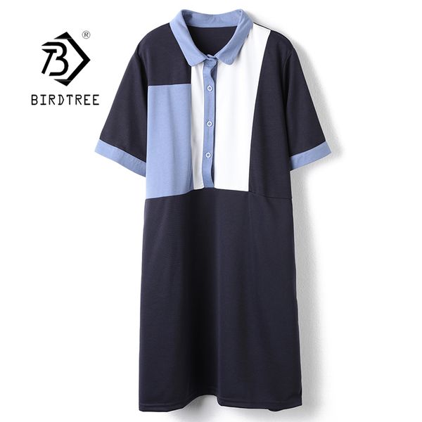 

summer single breasted oversize woman dresses short sleeve turn-down collar ladies plus size patchwork mini dress autumn d12701x 210419, Black;gray