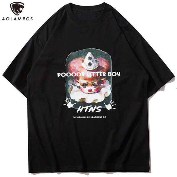 

men's polos aolamegs t-shirt of sad men clown joker paint printed male summer loose cozy the-neck legal high street streetwear, White;black