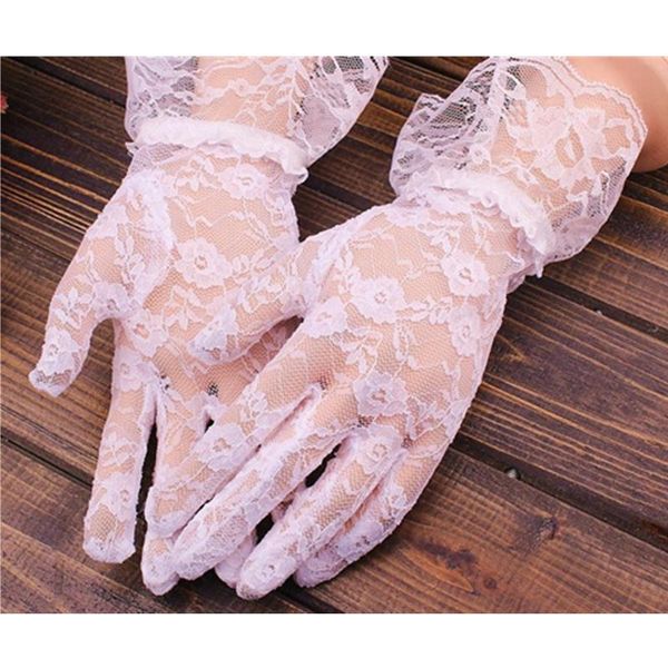 

five fingers gloves 2021 elegant women floral lace ruffle short summer solid thin breathable costume lady girl prom party glove, Blue;gray