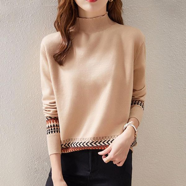 

women's sweaters 2021 knit sweater thicken long sleeve slim fit high neck stitching contrast color ol commuter for women bottoming top, White;black