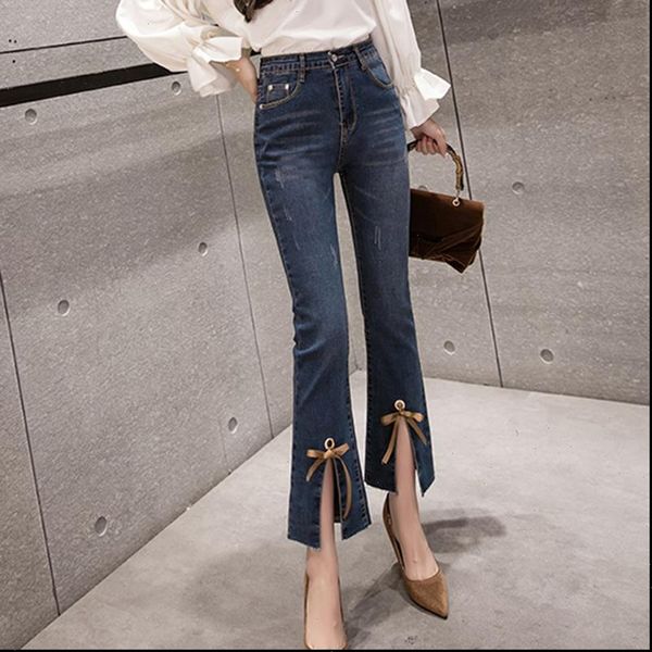 

womens jeans women jean spring summer high waist boot cut pants denim trousers slim elasticity ankle length pant, Blue