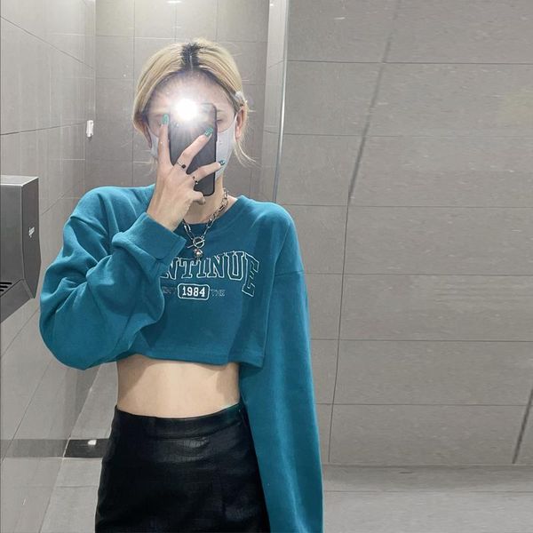 

women's hoodies & sweatshirts vintage girl crop women 2021 loose korean version fashion chic sweatshirt thin section long sleeve ladies, Black