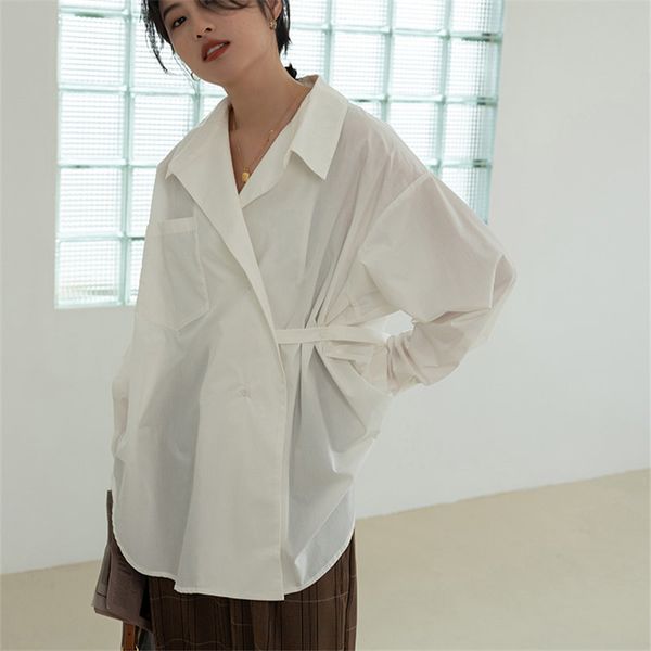 

femme prom oversize shirts casual all match outwear high street office lady coats loose chic clothe 210421, White