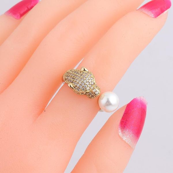 

wedding rings fashion cz zircon leopard head open ring for women adjustable size birthday party korean jewelry ladies gift, Slivery;golden