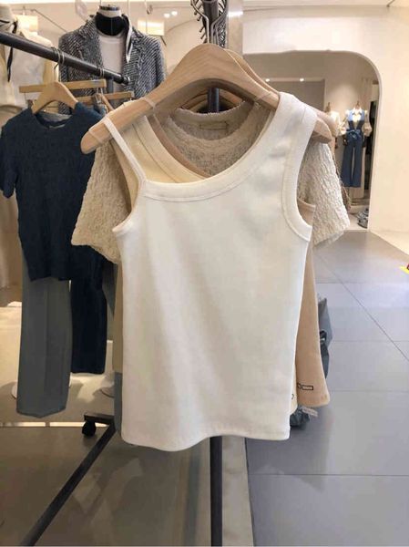 

vanovich korea summer new fashion off the shoulder irregular cotton bottom female tank 210421, White