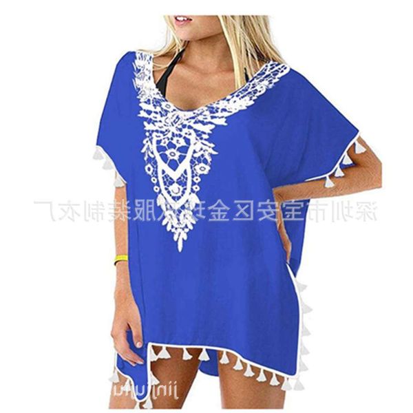 

the bikini women's chiffon fringe swimsuit beach bikini blouse, White;black