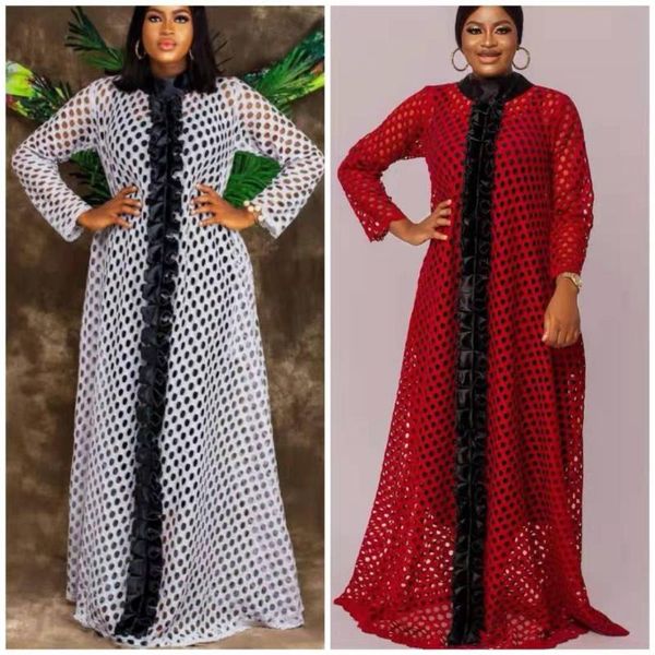 

ethnic clothing style african dashiki women's fashion abaya stylish lace loose long dress size + inside 2 piece da216, Red