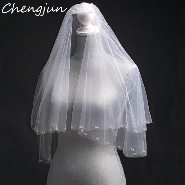 

bridal veils chengjun wedding accessories two layer beaded edge elbow length white, Black