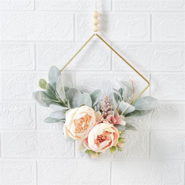 

decorative flowers & wreaths cilected nordic simulation wreath diamond metal artificial peony flower wall hanging home wedding decoration pe