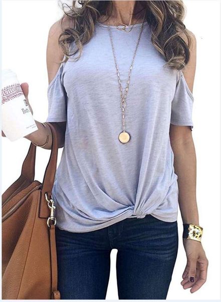 

women's t-shirt round neck off shoulder wear thin twisted short sleeve n2os, White