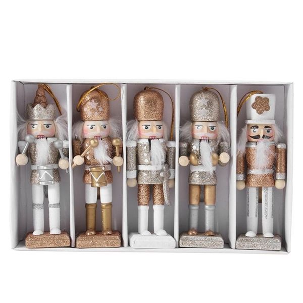 1 Set Weihnachten Holz Puppe Wohnkultur Nussknacker Anhänger Kreative Glitzernde Pulver Ornament für Navidad 210910