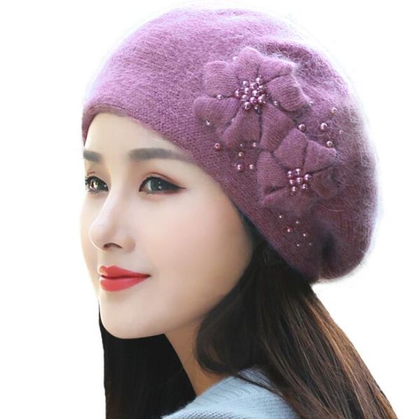 Nuovo prodotto più velluto caldo cappello di lana di coniglio autunno donna dolce e carino cappello berretto di perle GC498