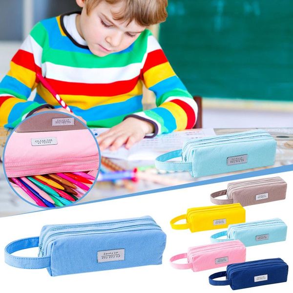 

storage bags portable canvas pencil case school supplies bag double layer student pen cute kid stationery