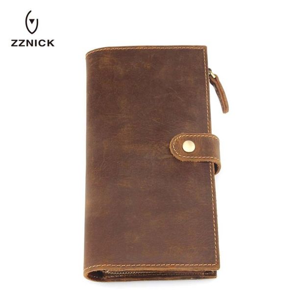 

wallets zznick 2021 100% genuine cowhide leathercrazy horseskin walet male wallet men long clutch with coin purse pocket, Red;black