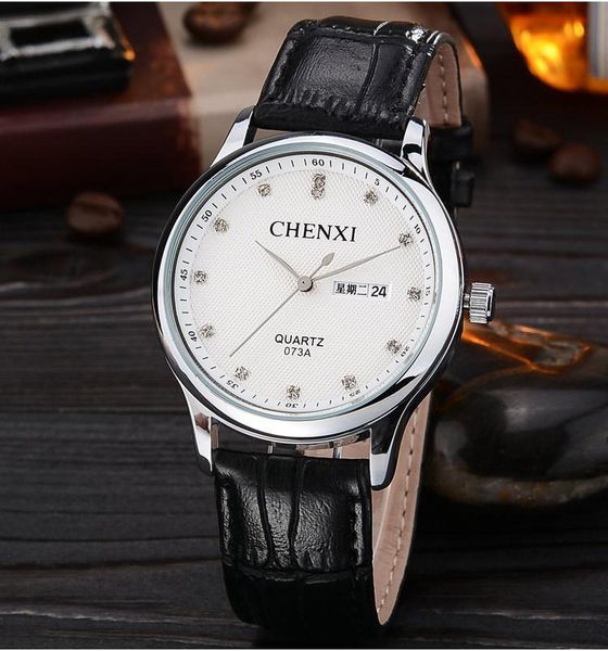 

wristwatches business watches men fashion double calendar erkek kol saati male leather clock quartz watch relogio masculino, Slivery;brown