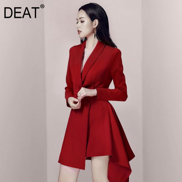 

women red asymmetrical high waist bandage dress turn-down collar long sleeve slim fit fashion tide summer 7e0255 210421, Black;gray